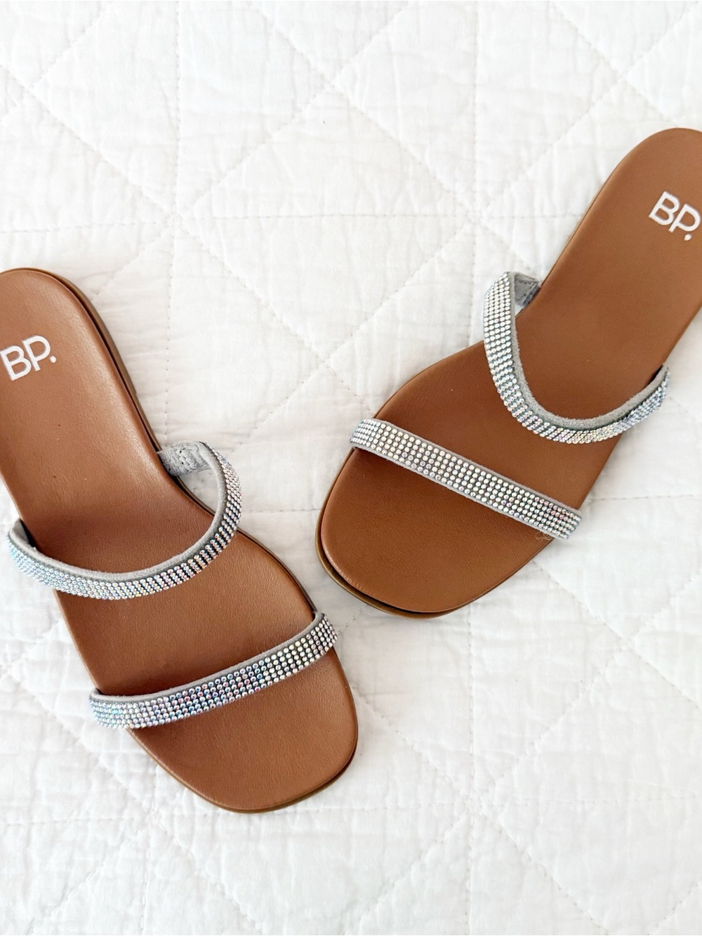 NEW bp Silver Crystal-Strap Brown Slide Sandals 5.5 NWOT